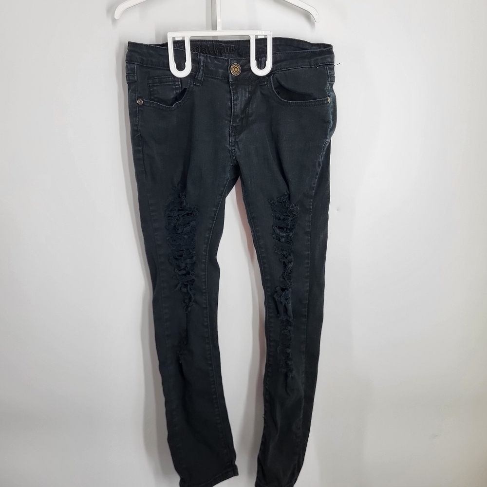 Machine Distressed Black Denim